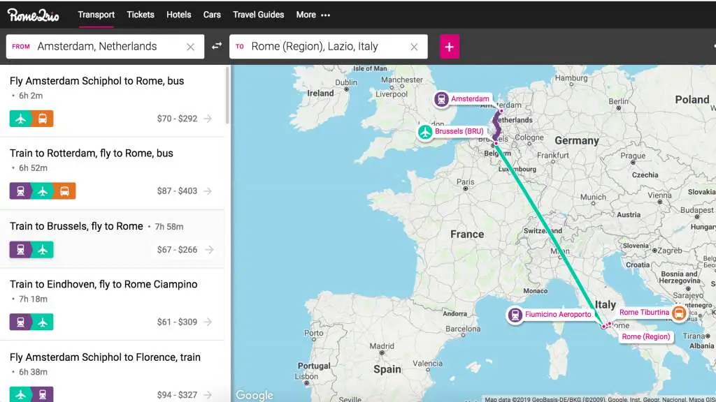 rome2rio app transportation